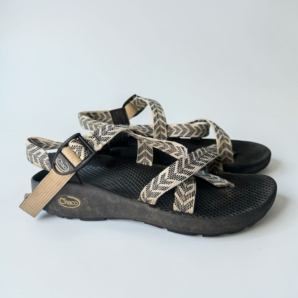 Chaco Z Cloud 2 Women's Strappy Sandals Black Beige Sz 8 Rocket Chevron - Picture 2 of 9
